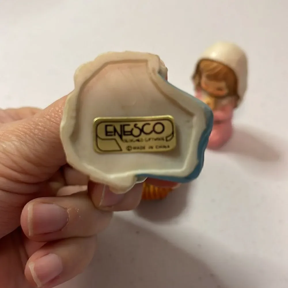 Vintage Handpainted Enesco Praying Boy and Girl with sleeping baby original box